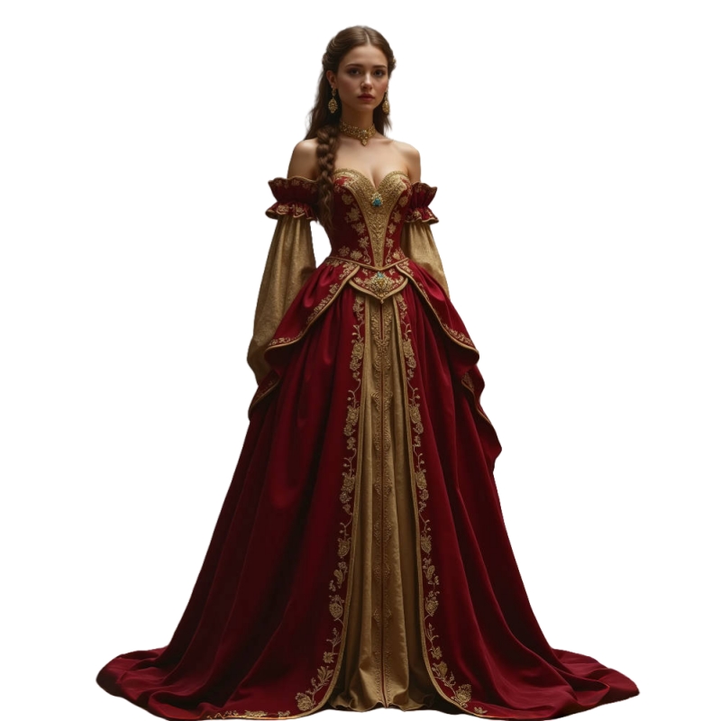 Fantasy Renaissance Prom Dresses Red And Gold Era Theme Luxurious Court Gown Elegance Vintage Victorian Evening Dress Masquerade Wear