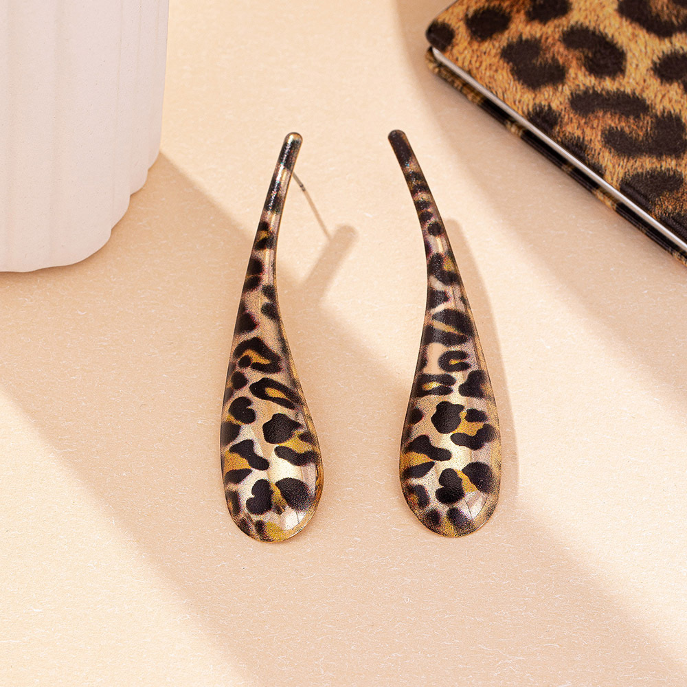 Trendy Leopard Print Teardrop-Shaped Long Stud Earrings Women's Earrings Holiday Party Gift Fashion Accessories