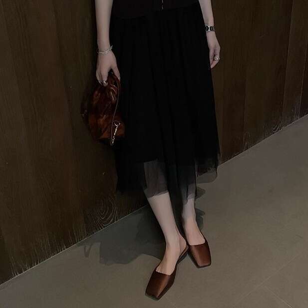 Huizhou Women's Shoes Designer French Style Shallow Mouth Sandals Summer Triangle Heel High-end Square Toe Mules Slippers Women