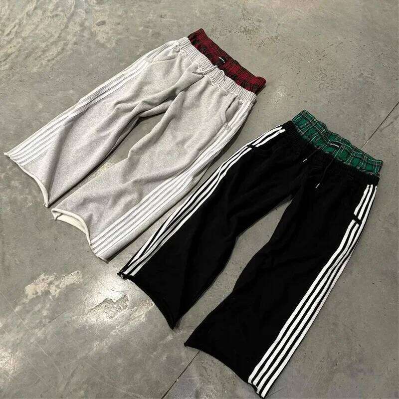 Y2K pants vintage Haruku double Embroidered waist Sweatpants Men Wome Hip Hop Casual High waisted Wide Leg Pants Streetwear
