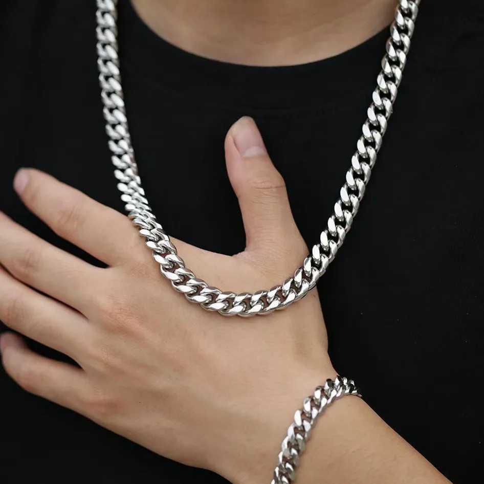 Hip Hop Cuban Chain Necklace Bracelet Set Rock Stainless Steel Basic Chain Men Necklace Simple Necklace For Women Party Jewelry XJ250708