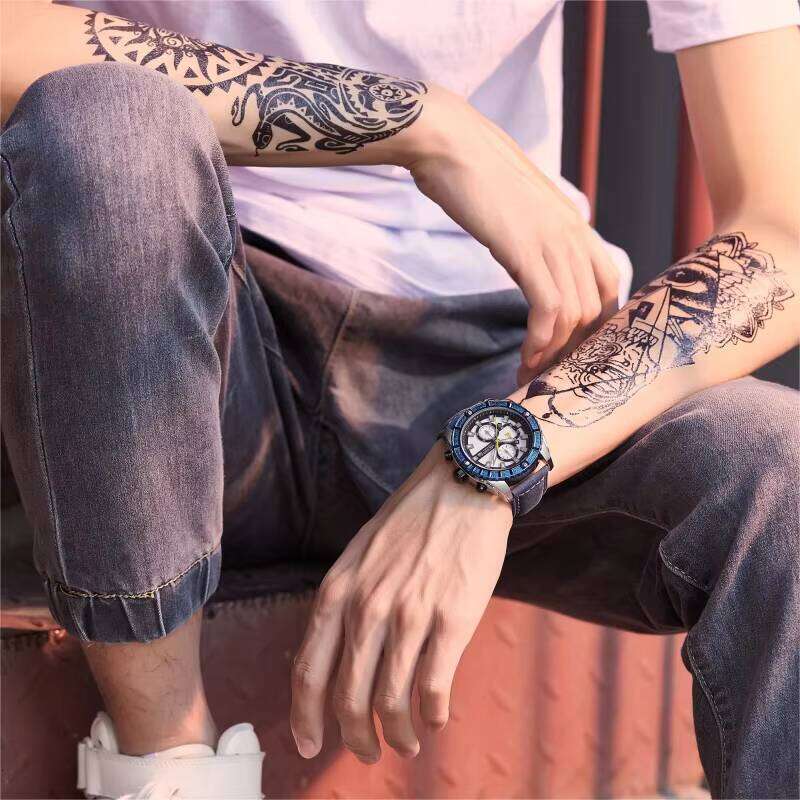 MEGIR Men's 3D Dial Chronograph Quartz Watch - 47mm Genuine Leather, Waterproof - Fashion Sports Style