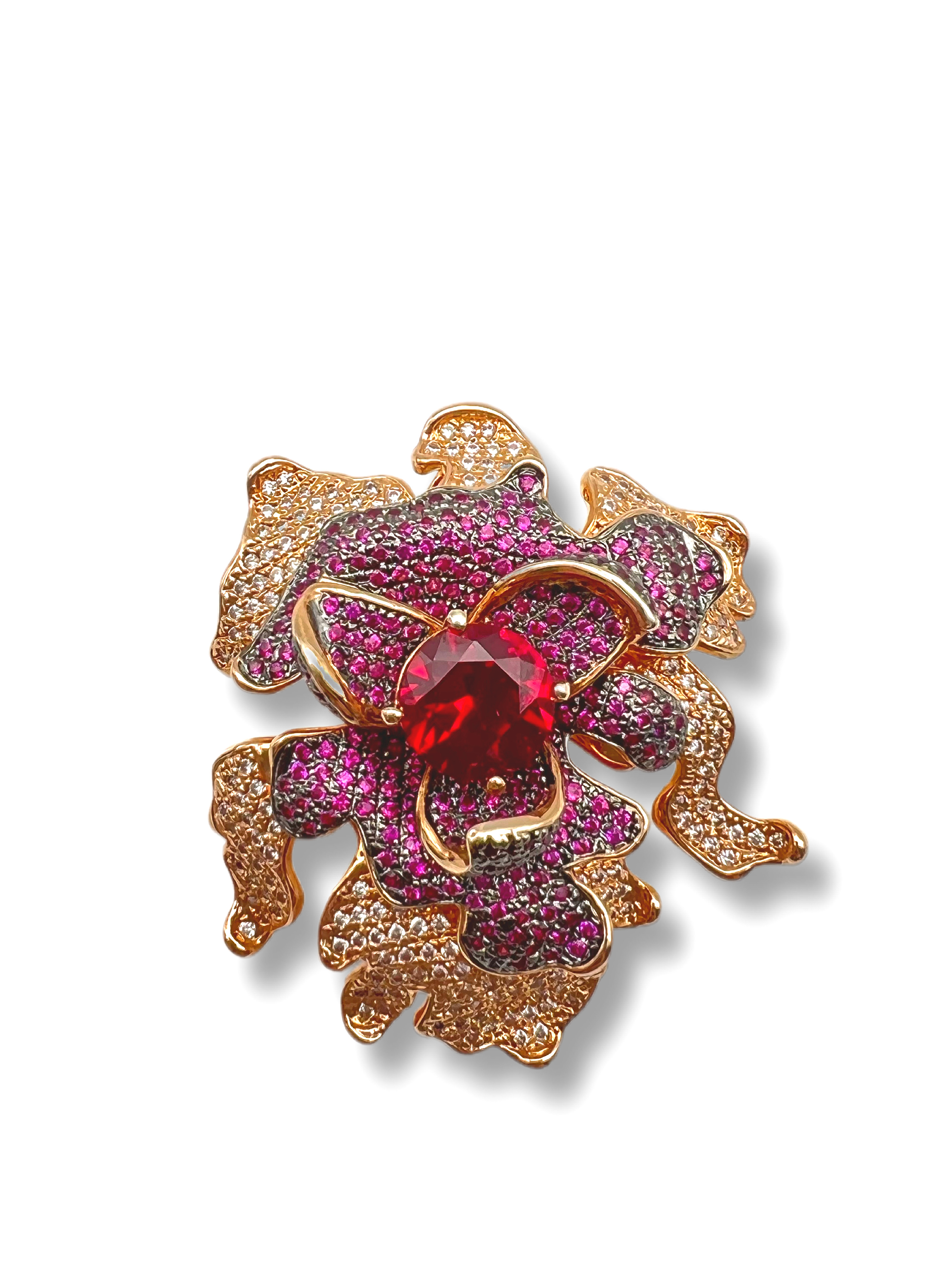 Modern Art 18K Gold Rose Brooch 3D Sculpted Composite Metal Flower, Bold Fashion Pin for Dresses Handbags