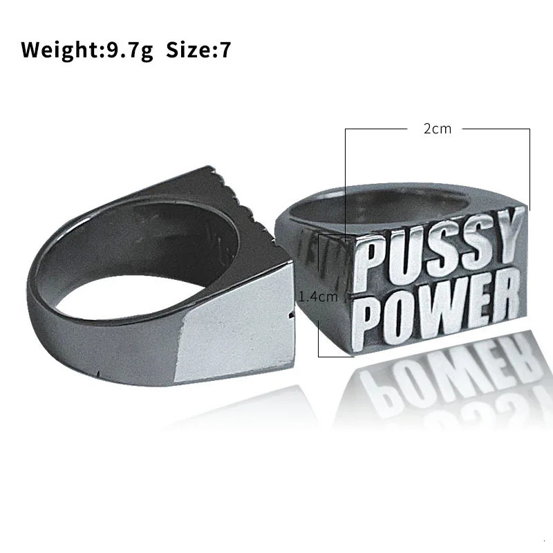 Punk Style Mens Ring Engraved PUSSY POWER Silver Color Fashion Ring Hiphop Jewelry Birthday Party Finger Accessories 250723
