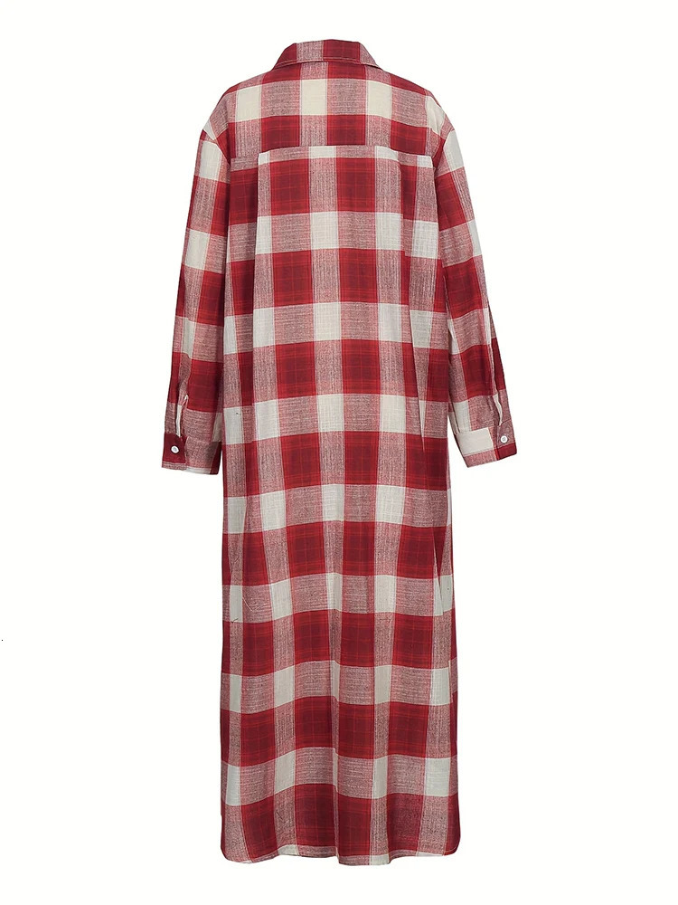 Summer Womens Loose Casual Shirt Dress Striped Plaid Long Sleeve Button Fashion Classic Plus Size 250728