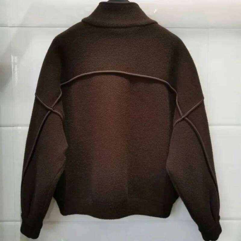 Korean Trendy Zipper Brown Jacket Men Women Thickened Loose Style 2023 Autumn Winter Casual Stand-up Collar Top Urban