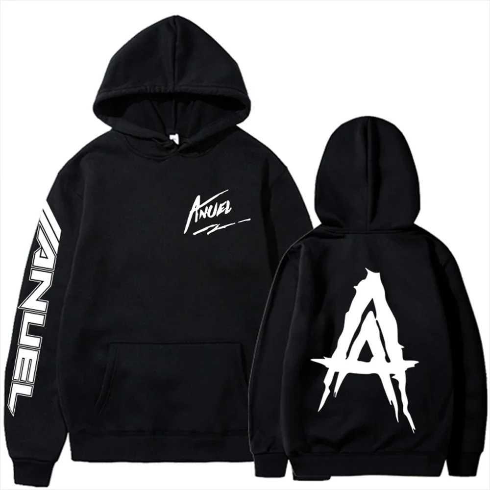 Autumn Fleece Mens Hoodie Anuel AA Real Hasta La Muerte Print Sportswear Street Clothing Rapper Loose Pull Off Casual Hoodie Top W250408