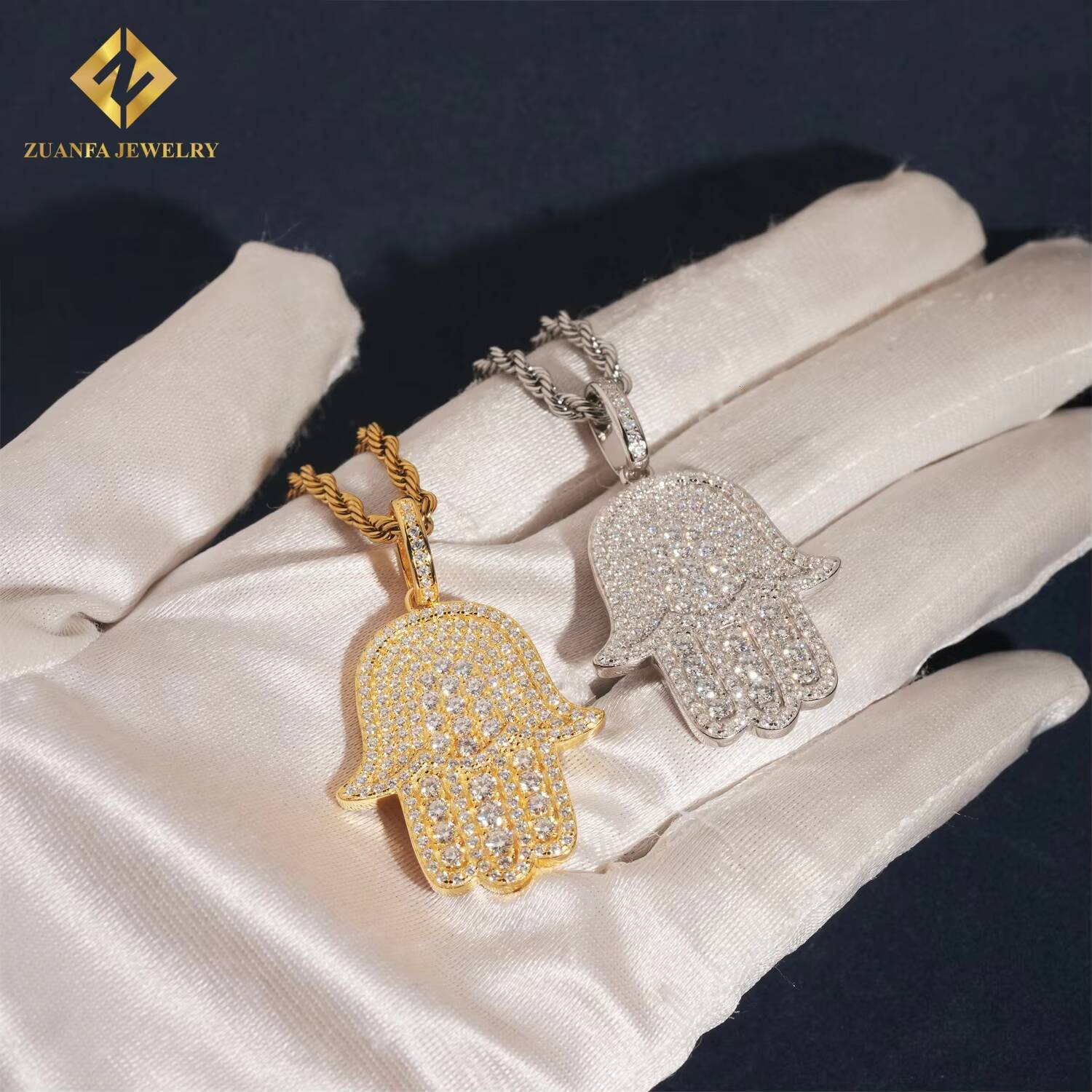 Pass Tester 925 Solid Silver Hip Hop VVS Moissanite Jewelry Lucky Charm Pendant Custom Iced Out Diamond Hamsa Hand Pendant