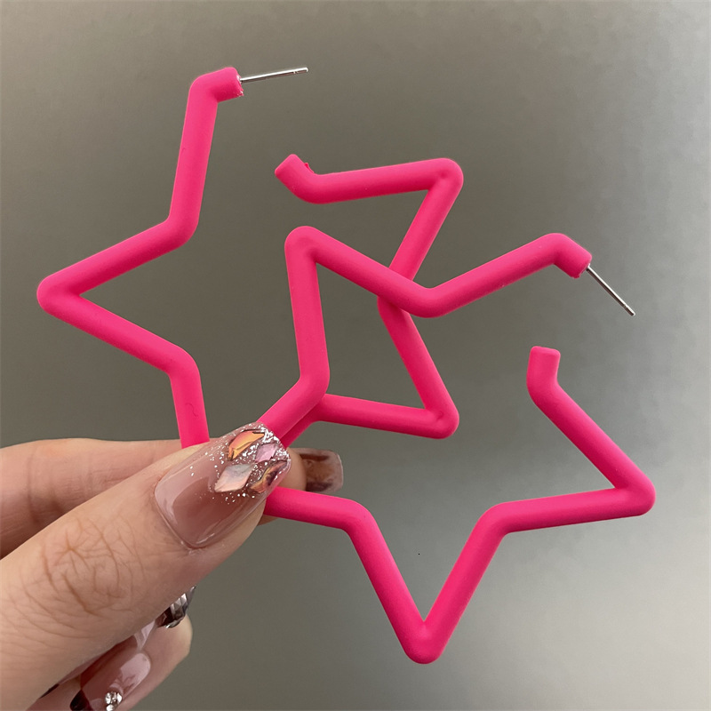 2025 New Super Large Five-Pointed for Women S Sier Needle Dopamine Candy Colorful Star Hoop Earrings
