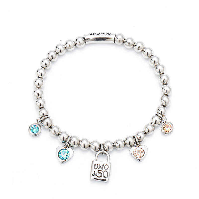 6mm Ball Round Tube Lock Head Engraved Oil Peach Heart Rhinestone U50 Stainless Steel Unisex Bracelet ddmypluto