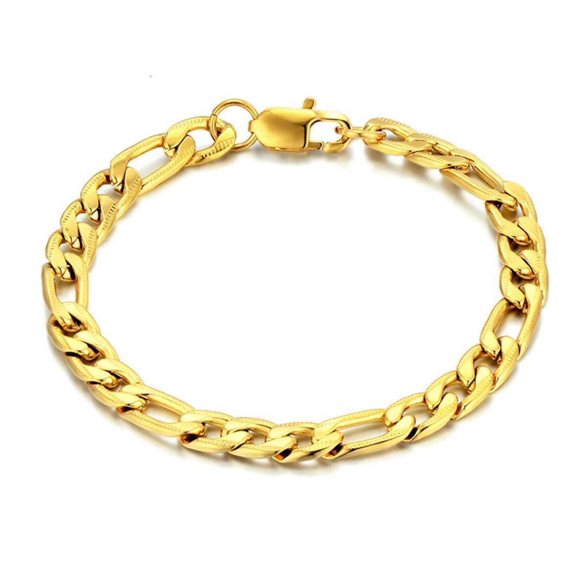 7mm Punk Embossing Figaro Chain Link Bracelet Gold Silver Color Stainless Steel Hand Chains for Women Men Fashion Jewelry Gift W250728
