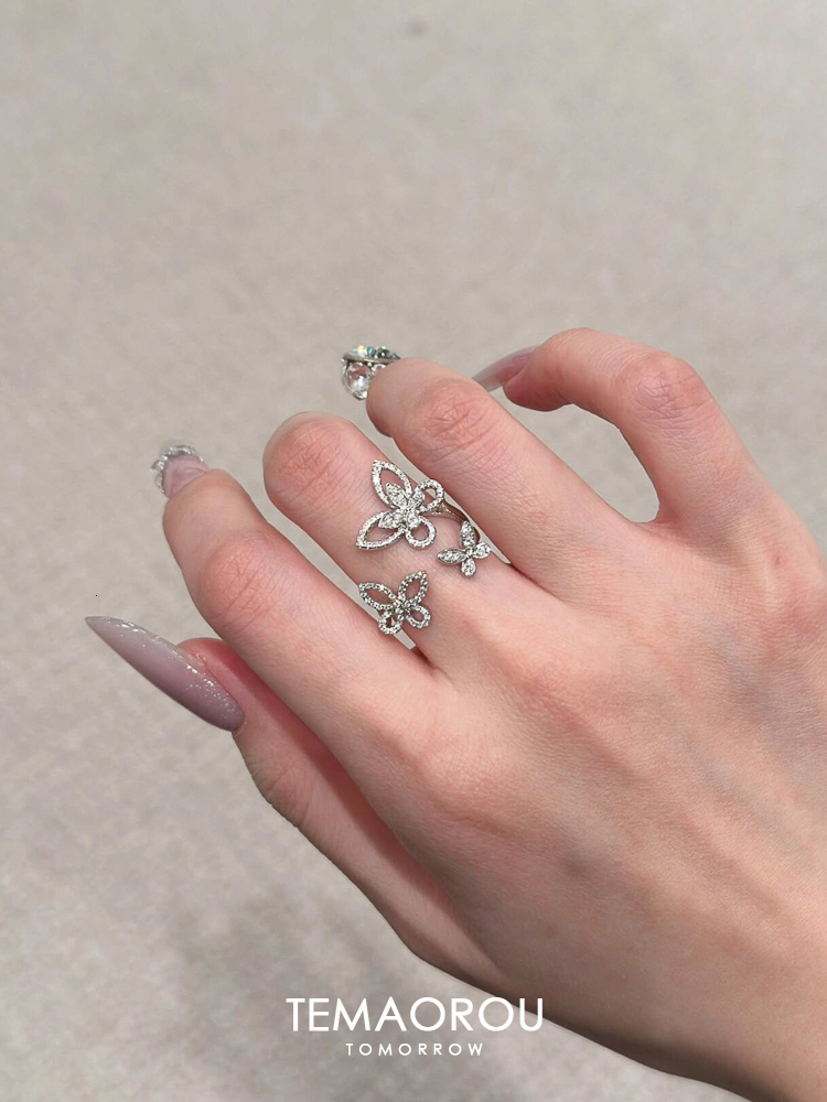 Butterfly Fairy Full Diamond Hollow Zircon Ring Exquisite French Elegant Temperament Versatile Index Finger Ring Womens Ring Style 250728