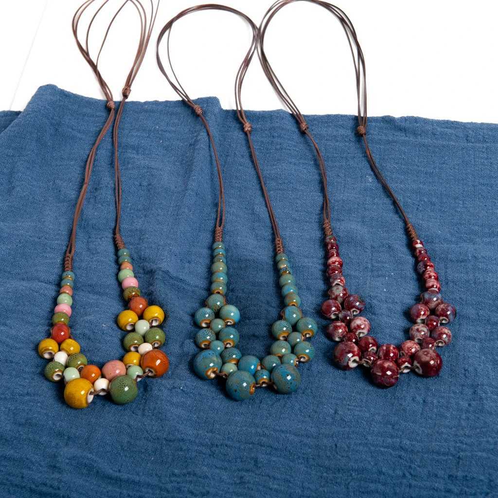 Boho Statement Necklace Multilayer Ceramic Beaded Necklace Adjustable Vintage Jewelry for Women Z250910
