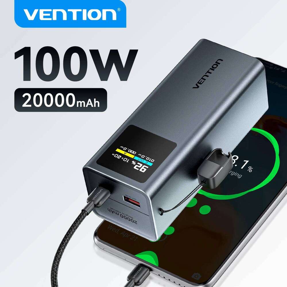 Designer Famous Brand For Vention Mah W Fast Charging Detachable USB C Cable Power Bank Smart TFT Screen Compact Portable