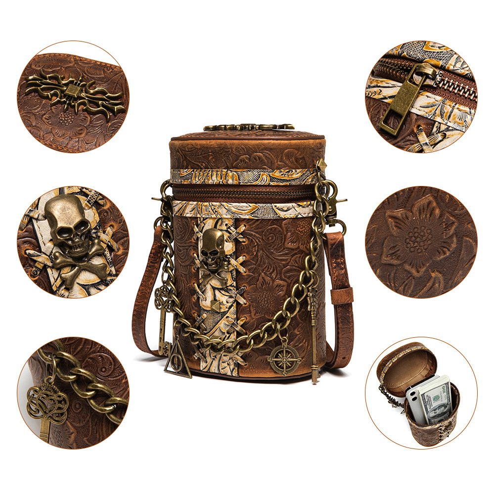 New Trend Top Layer Cowhide Bucket Niche Chain Women's Shoulder Crossbody Bag Live Streaming ddmymoon