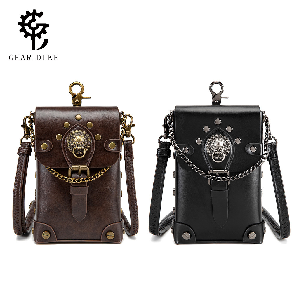 Small Square Steampunk Metal Decor Chain Coin Purse Phone Crossbody Bag ddmymoon