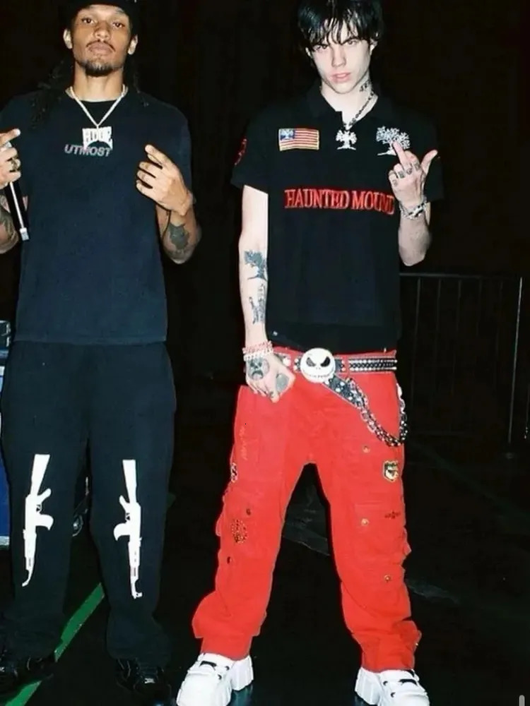 Y2k Haunted Mound Short Sleeve Shirts Collar Retro T-shirt Gothic Pattern Embroider Men Women 2000s Street T-shirt men clothing 250728