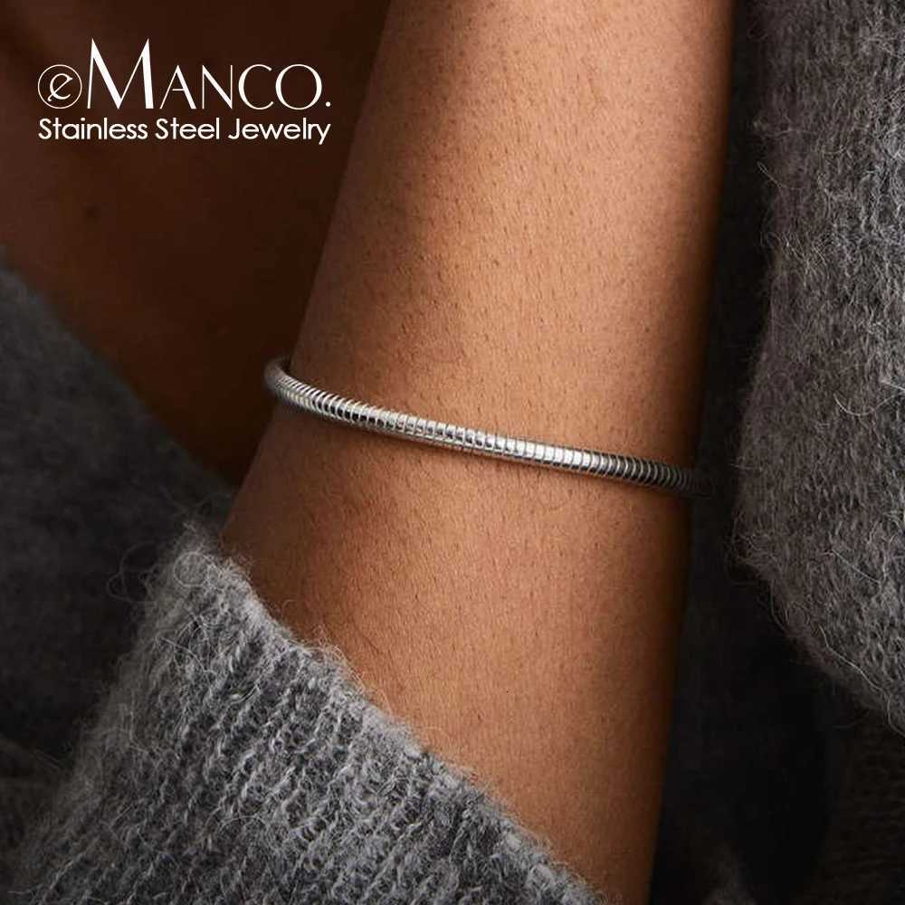 emanco Hot Sale Silver Color Stainless Steel Snake Chain Bracelet Fashion Jewelry For Men Women Minimalist Gifts Wholesale W250728