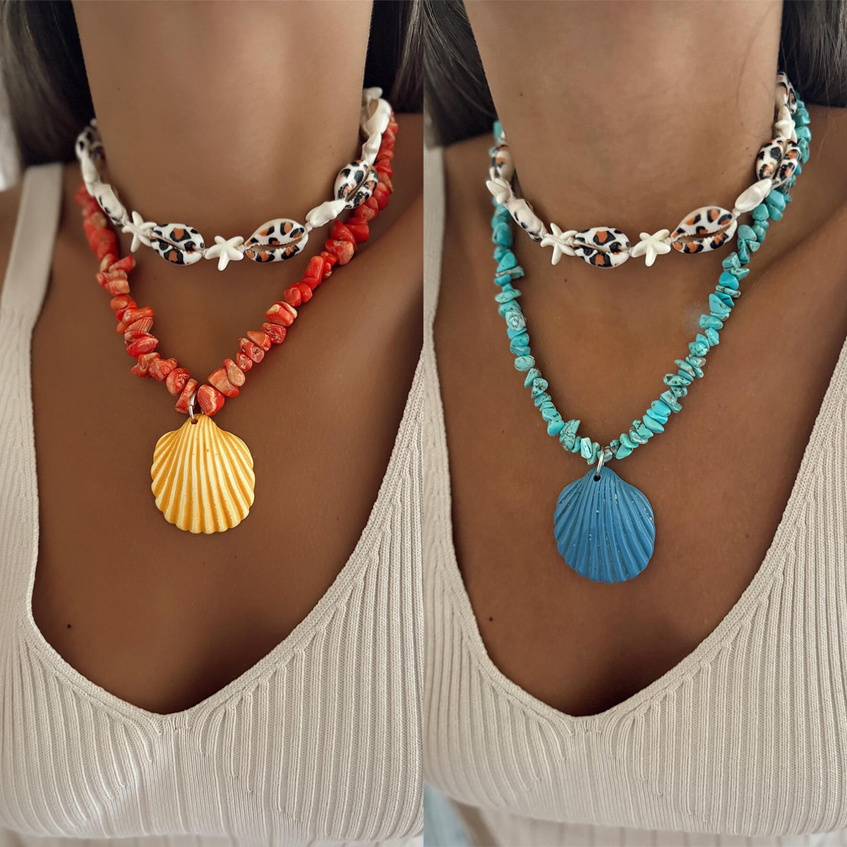 Summer Ocean Style Exaggerated Shell Pendant Light Niche Dyed Stone Jewelry Necklace for Women Jewelry for Women