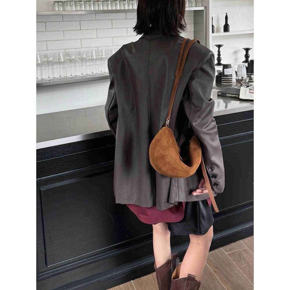 Retro Unique Design Red Coffee Color Autumn Saddle Flap High-end Suede Cow Leather Female Messenger Bag