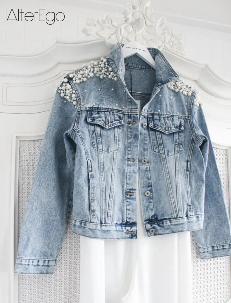 Jean Jackets Bride Pearl Denim Coat Bridal Pearls Coats Future Denim Outerwear Wedding Womens Clothing Solid Jacket 250728