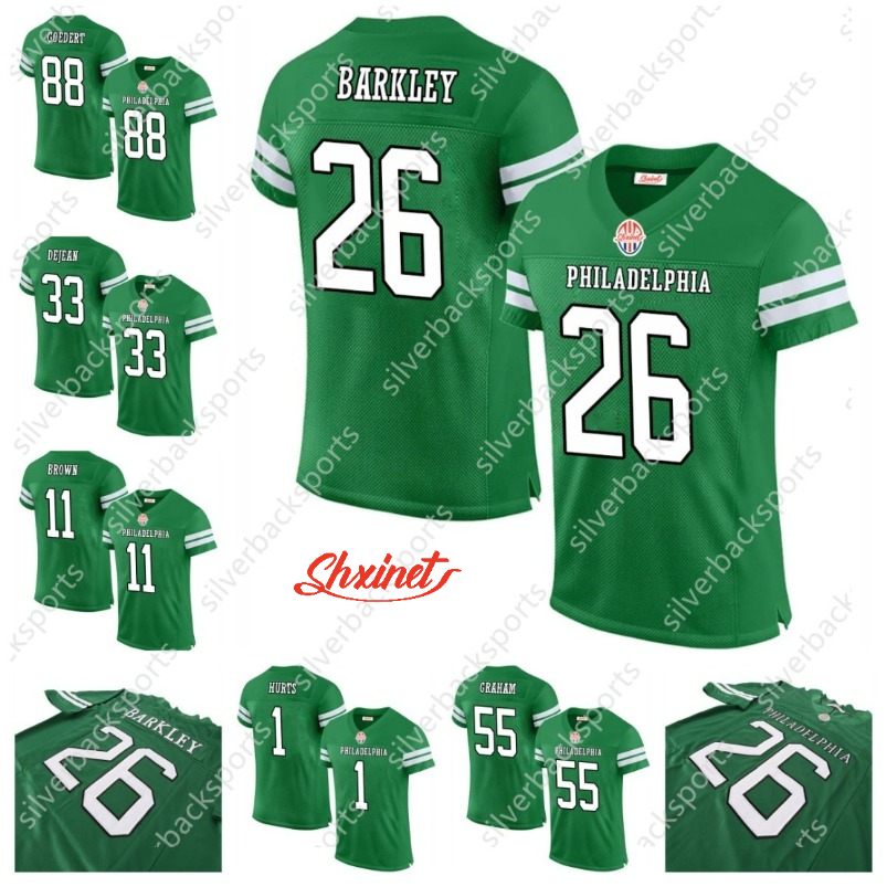 26 Saquon 11 Kelly Green Football Jersey Custom Brown Carter DeVonta Smith Jason Kelce Kenny Pickett Cooper DeJean Huff Lane Johnson Mailata Goedert Men/Youth
