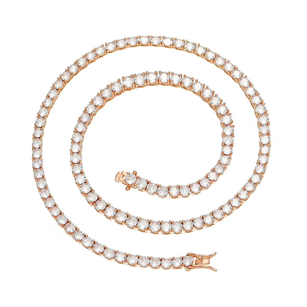 Unisex Rose Gold Color Tennis Chain Necklace Fashion Accessory BC241 250722