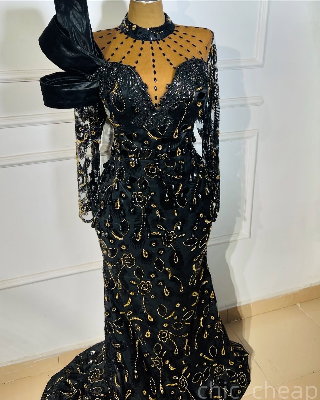 Black Mermaid Prom Dresses 2025 Crystals Beaded Full Sleeves Evening Formal Party Second Birthday Engagement Gowns Plus Size Dress For Special Occasio
