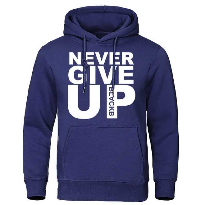 Fashion Mans Autumn Hoodies Never Give Up Print Sweatshirts Casual Mens Long Sleeve Outdoor Fit Hoody Big Pocket Sportswear W250408