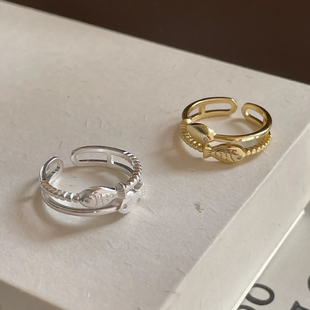 XIYANIKE Double Layer Weave Texture Fish Open Rings For Women Fashion Year Jewelry Valentine Day Gift Party anillos mujer 250723