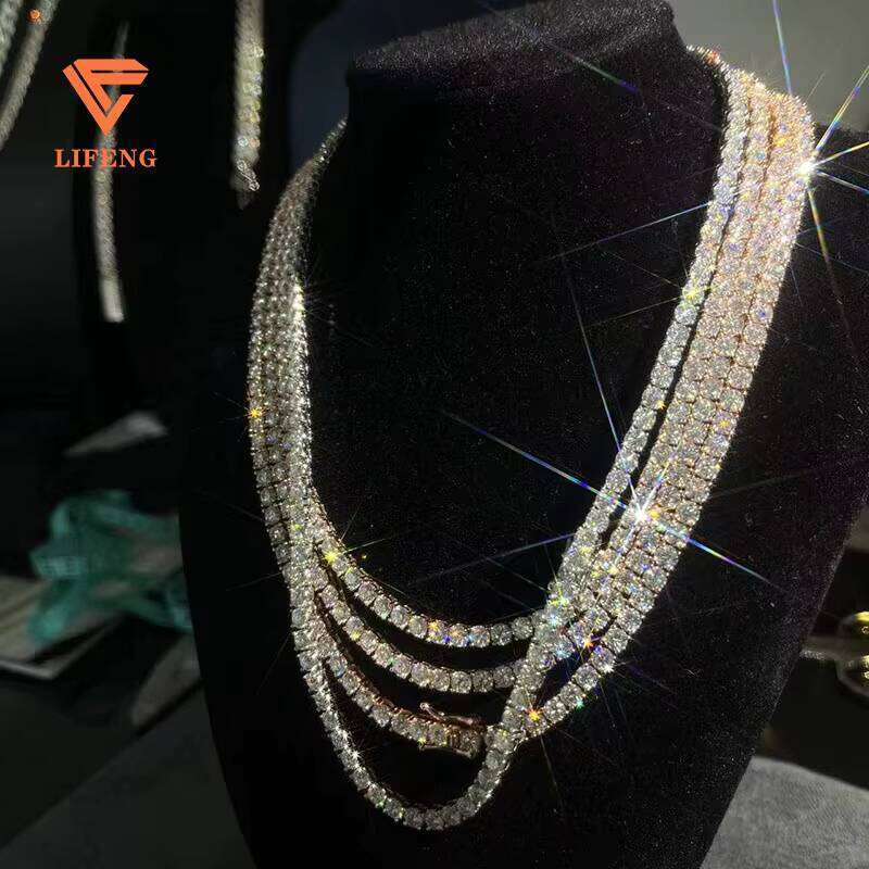 Iced Out 4mm 5mm Tennis Chain Sterling Sier Dia Moissanite Necklace Hiphop Men Woen Fine Jewelry