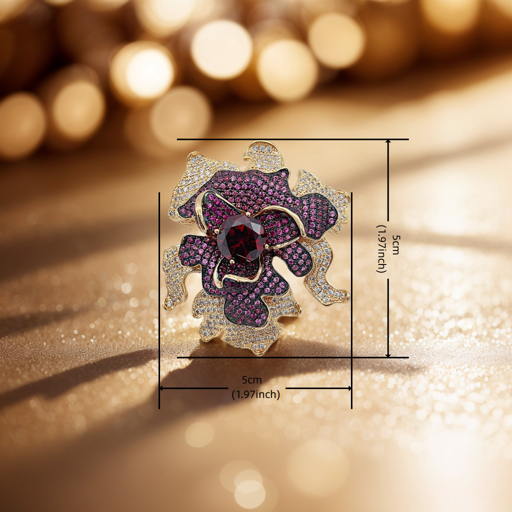 Modern Art 18K Gold Rose Brooch 3D Sculpted Composite Metal Flower, Bold Fashion Pin for Dresses Handbags