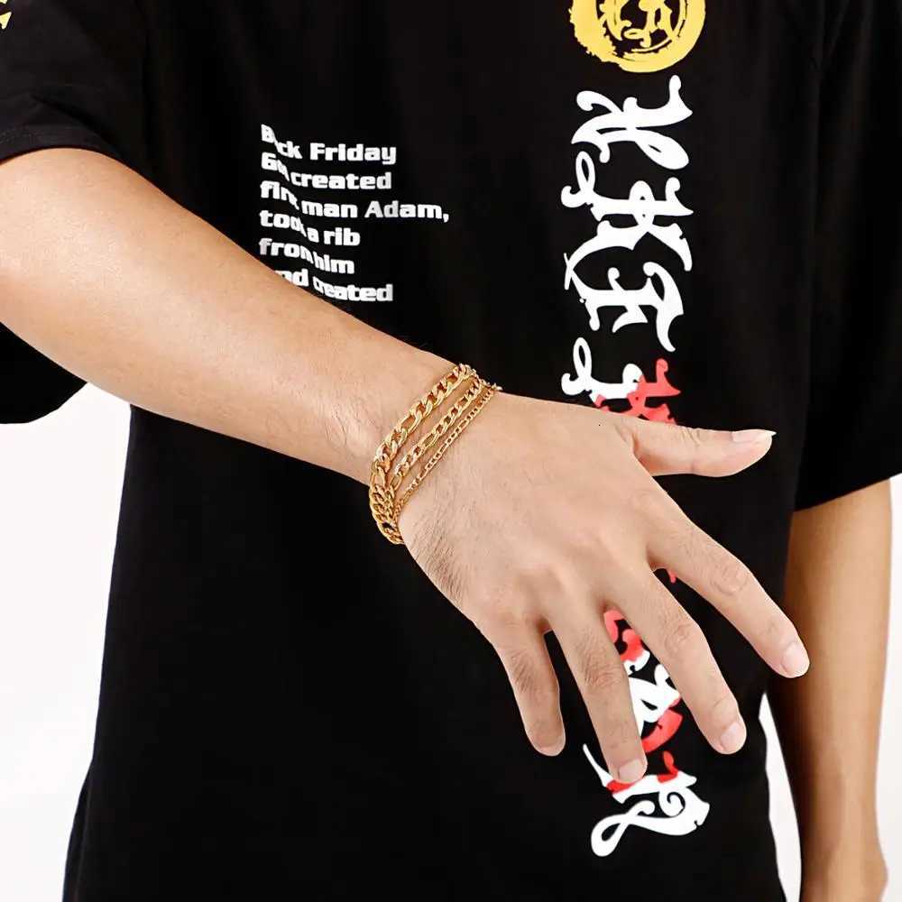 3/5/7mm Metal Gold Color Figaro Link Chain Bracelet For Men Stainless Steel Fashion Jewelry W250728