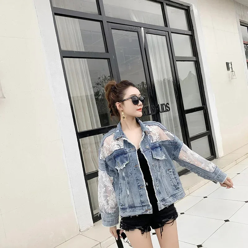 Cotton Denim Coat Women Lace Spring Autumn Ropa Cardigan Jeans Maxi Punk Gothic Bomber Jacket Windbreaker Y2k Jackets Korean 250728