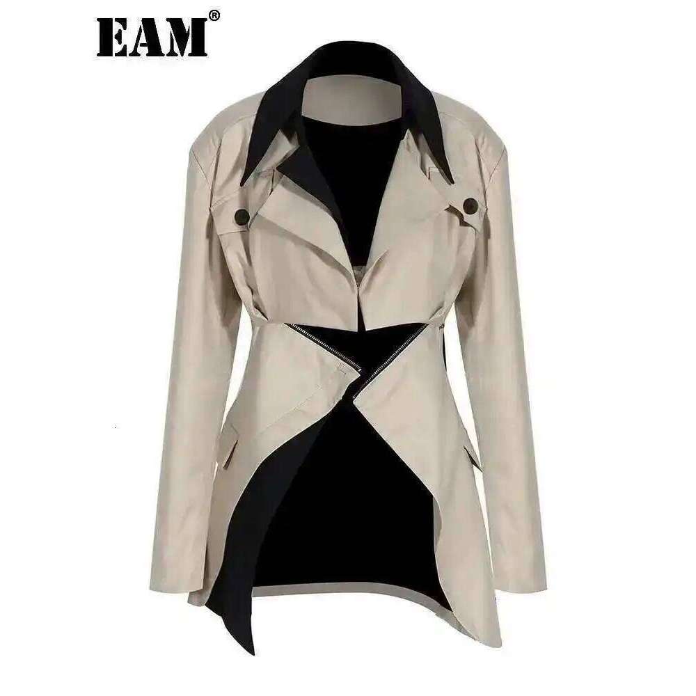 hoodie Khaki Two Ways Wear Irregular Jacket Loose Fit New Lapel Long Sleeve Women Coat Fashion Tide Spring Autumn jacket