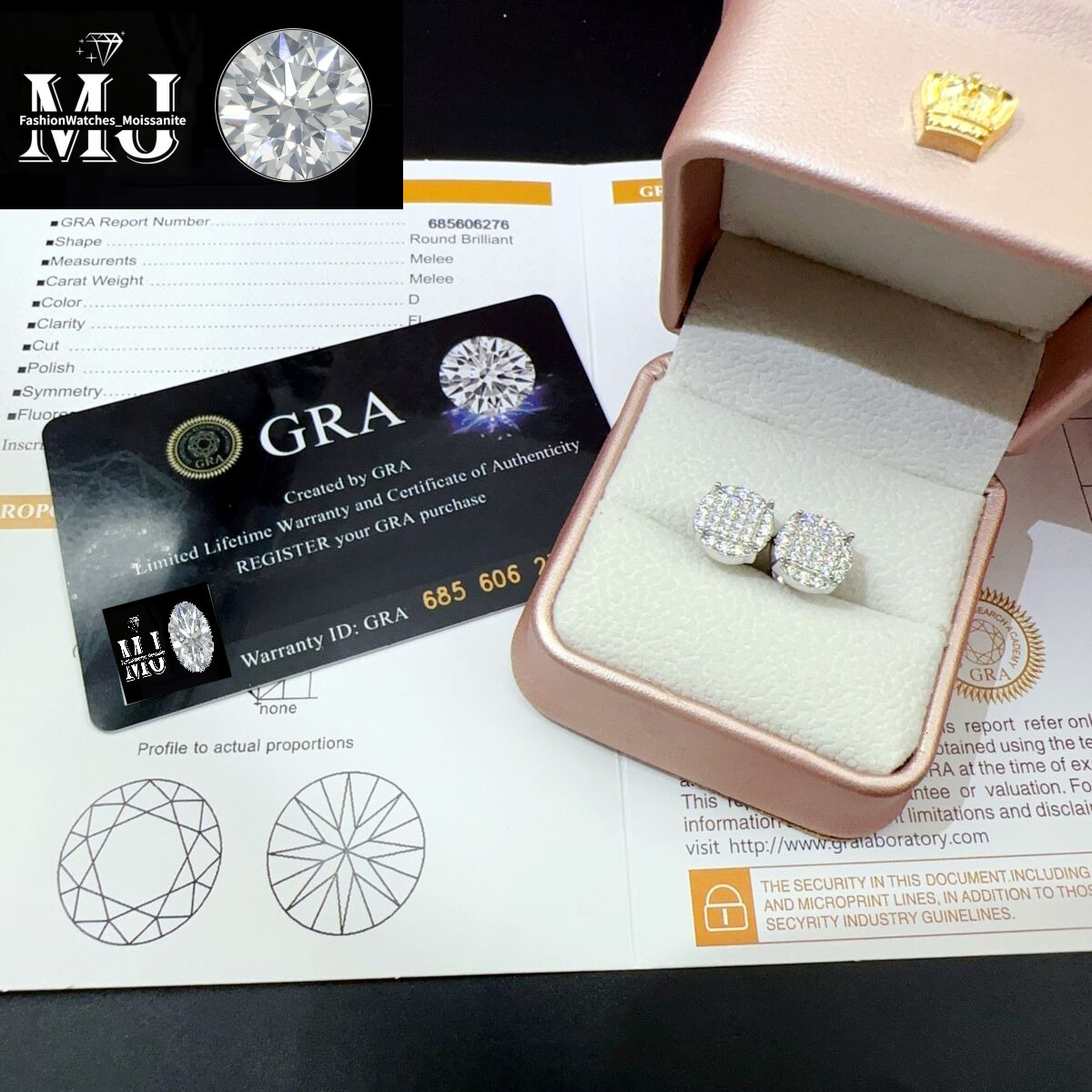 Iced Out Hip Hop Round Shape Vvs Moissanite Stud Earrings Sterg Sier Men and Women