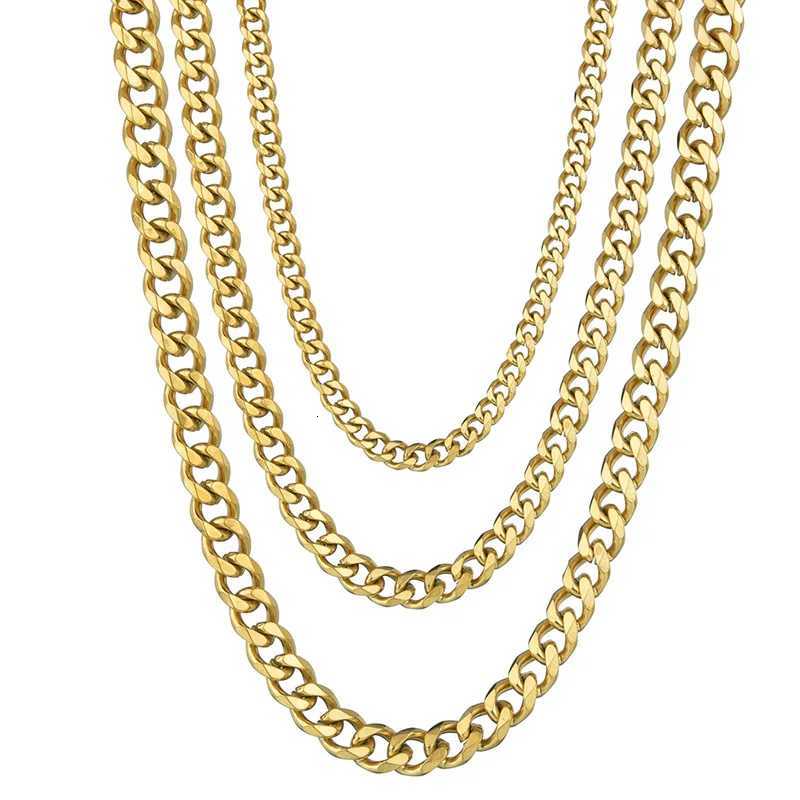 3.5-7MM Stainless Steel Necklaces For Men Punk Gold Color Cuban Link Chain Women Hip Hop Fashion Jewelry Accessories 45-70CM XJ250708