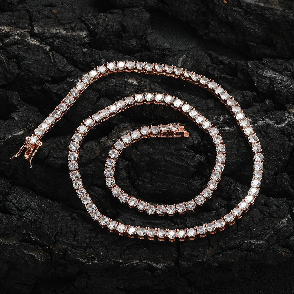 Unisex Rose Gold Color Tennis Chain Necklace Fashion Accessory BC241 250722