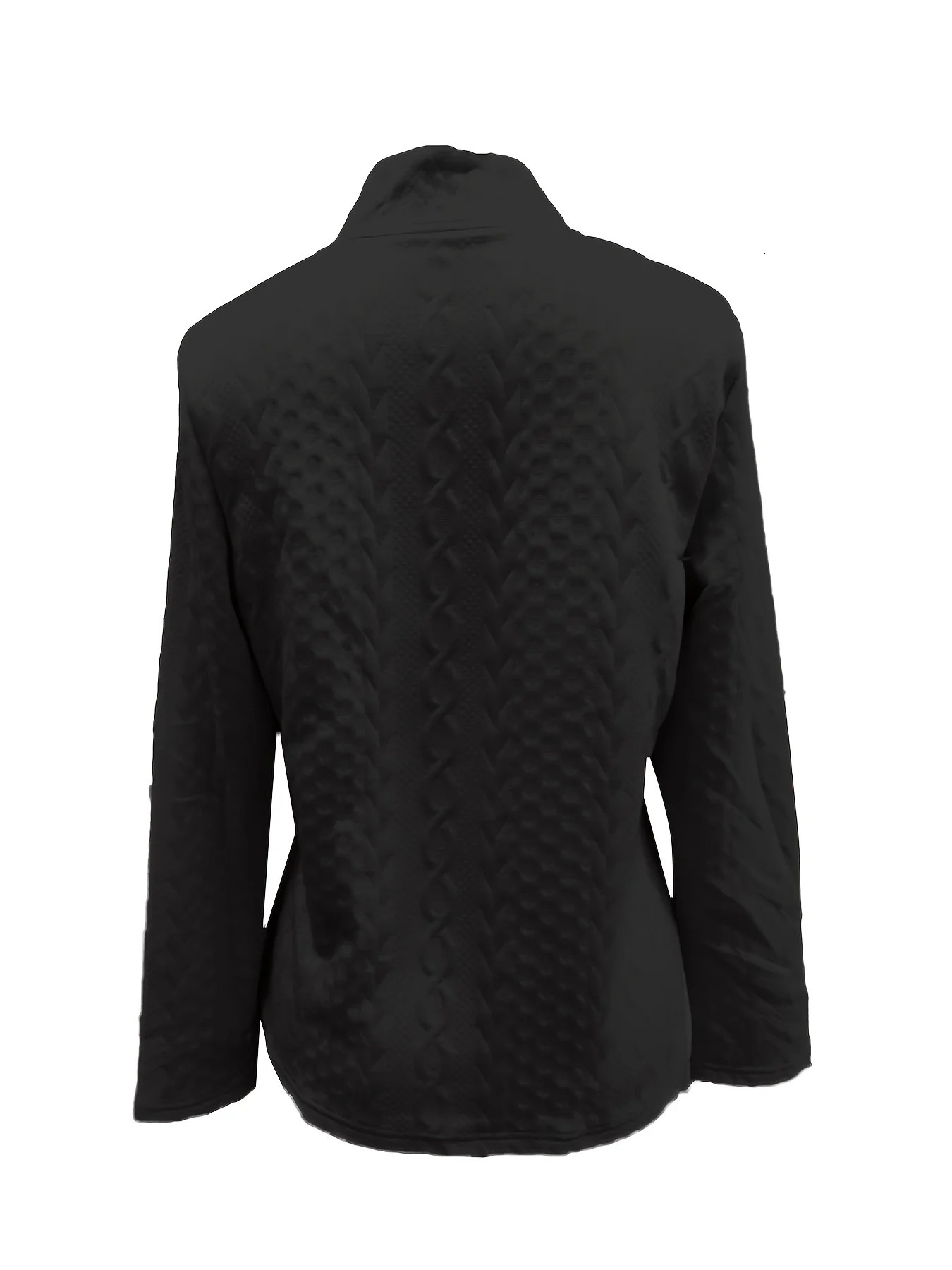 Fall Winter Women Jacket Slim Fit Metal Buttons Stand Collar Long Sleeves Jacquard Coat Solid Color Office Commuting For Work 250728