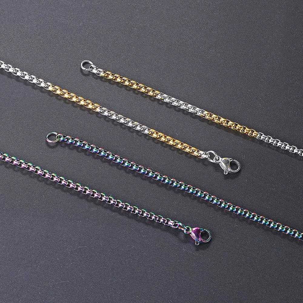 3mm Width 60cm Length Stainless Steel Round Box Chain For Men Boys Square Rolo Necklace Women Hip Hop Jewelry Gifts C021 XJ250708