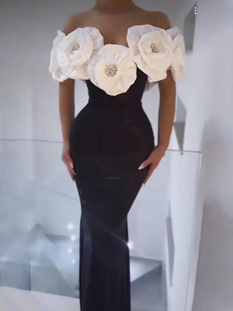 2024 Women Celebrity Sexy Off Shoulder Flower Black Maxi Long Bodycon Bandage Dress EleGant Evening Club Party Dress Z250728