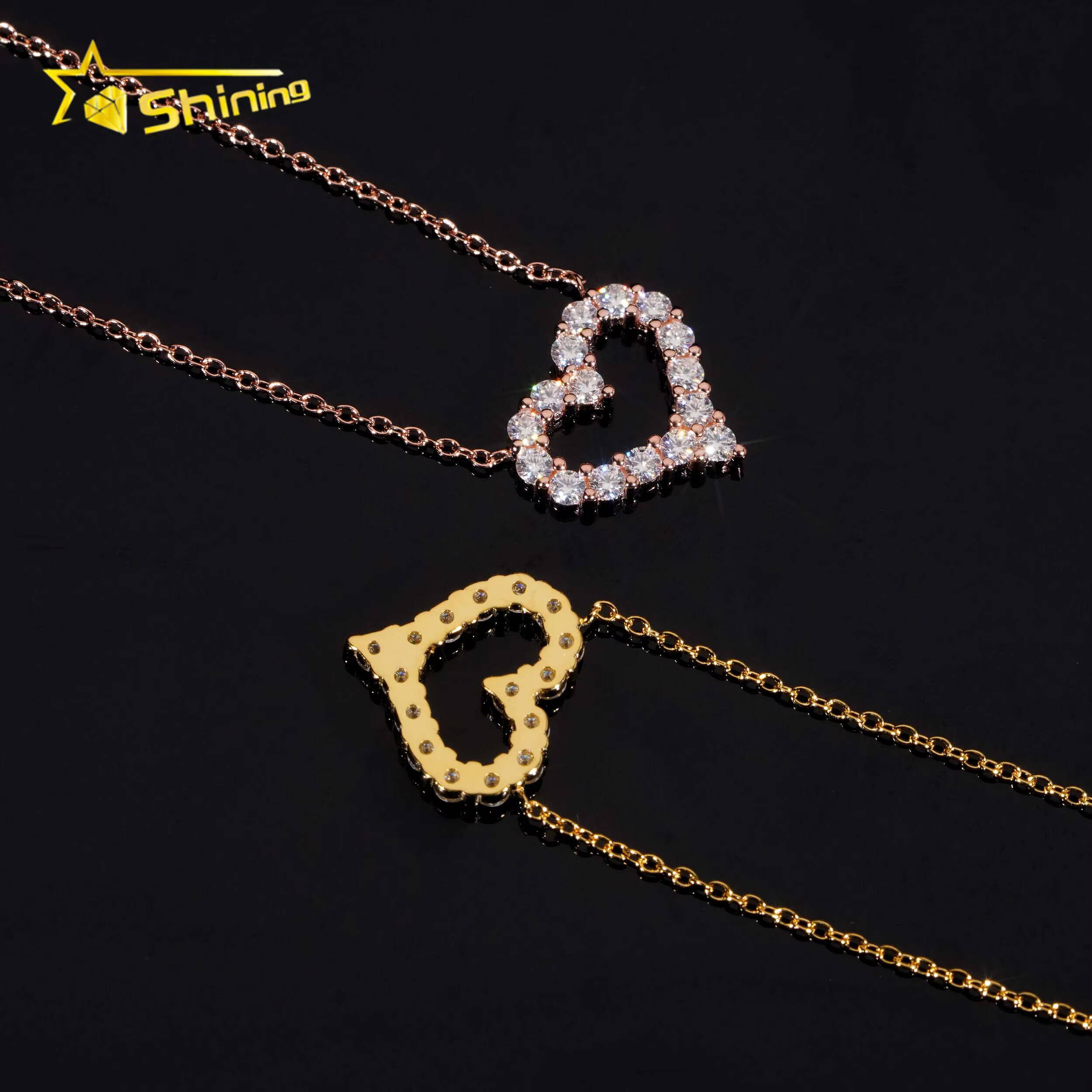 Best Selling Fashion Pendant Necklaces 925 Solid Silver Women Iced Out Moissanite Heart Pendant Necklace GRA Certificated
