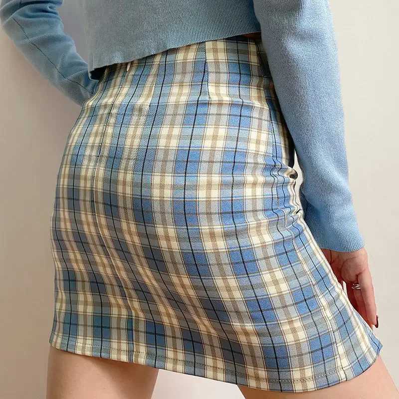 Hip Skirt Short Summer High Waist Plaid Wrap Bodycon Basic Harajuku Sexy Skirt Korean Style Womens Clothing R250728