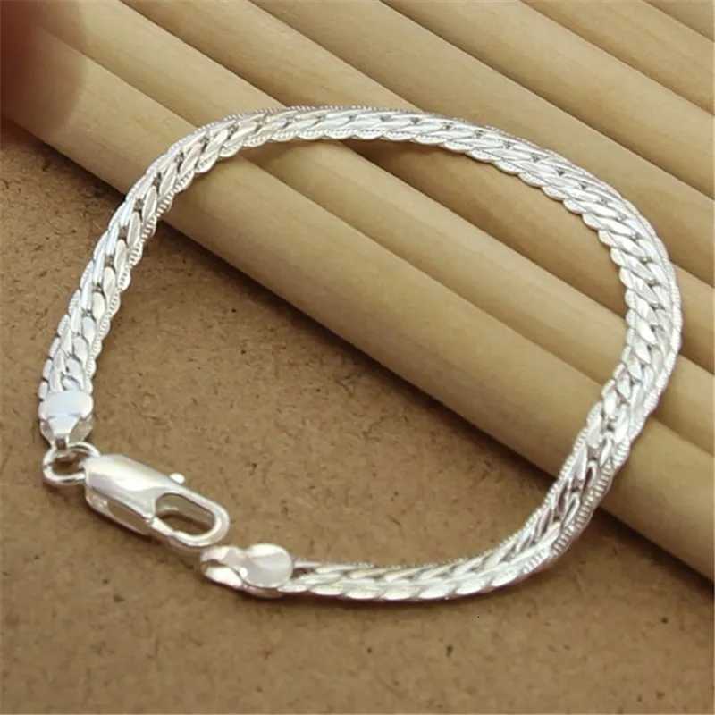 925 Sterling Silver Bracelet 8 Inch 5MM Flat Snake Chain Bracelet For Men Women Party Charm Jewelry Gift W250728