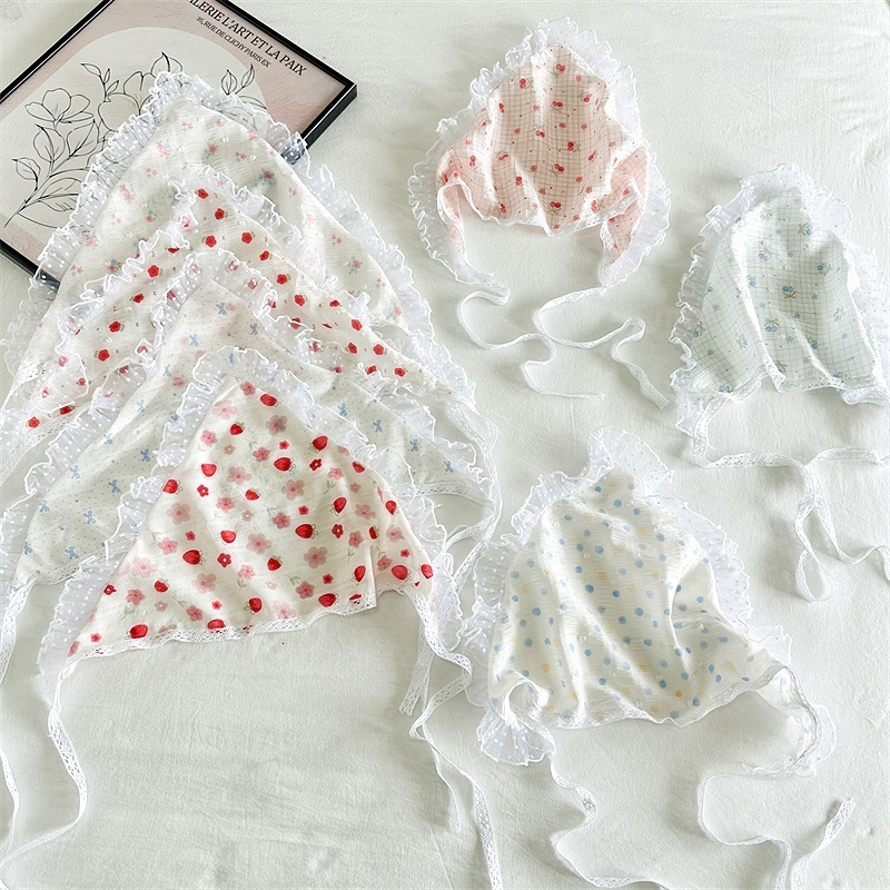 Red Strawberry Cherry Lace Headband Pastoral Style Tie Scarf Beach Style Thin Triangle Scarf 250726