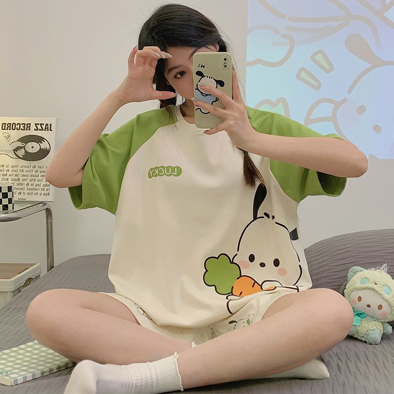 B994-Summer women's pajamas thin short sleeve large size cute cartoon two-piece suit home clothes for girls