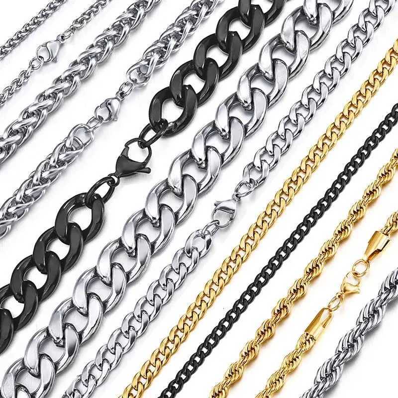 Stainless Steel Chain Necklace for Men Women Curb Cuban Link Chain Gold Color Silver Color Punk Choker Fashion Mens Jewelry Gift XJ250708