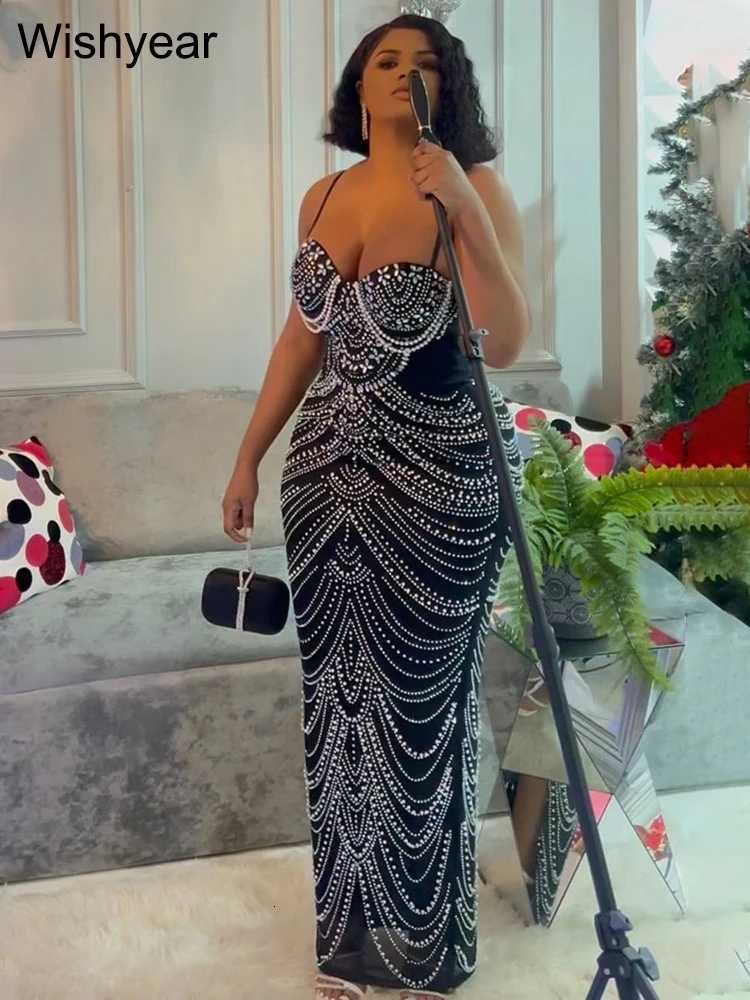 New Sparkly Crystal Rhinestone Pearl Celebrity Gown Brown Dress Woman Strap Evening Party Birthday Prom Wedding Dress Z250728