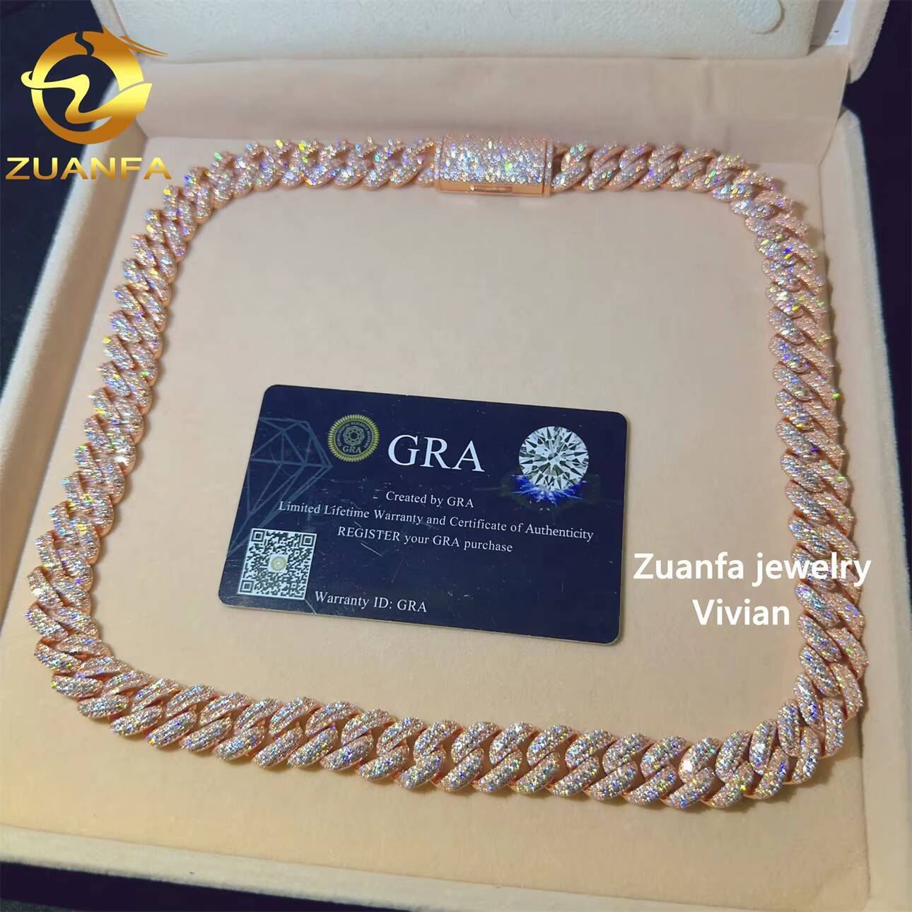 Pass Diamond Tester VVS Moissanite Diamond 13MM Moissanite Necklace Sterling Silver 925 Hip Hop Miami Cuban Link Chain Necklace