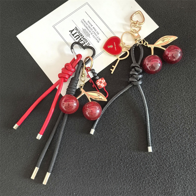 High-end Miu Series Bag Pendant Unique Cherry Accessories Keychain Hanging Decoration Korean Style Ins High-Value Backpack Pendant 250726